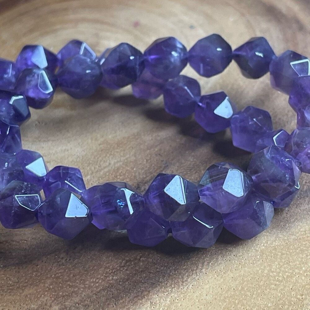 Amethyst purple diamond stretch beaded bracelet 7” crystal healing beads 8mm ONE - Picture 7 of 8